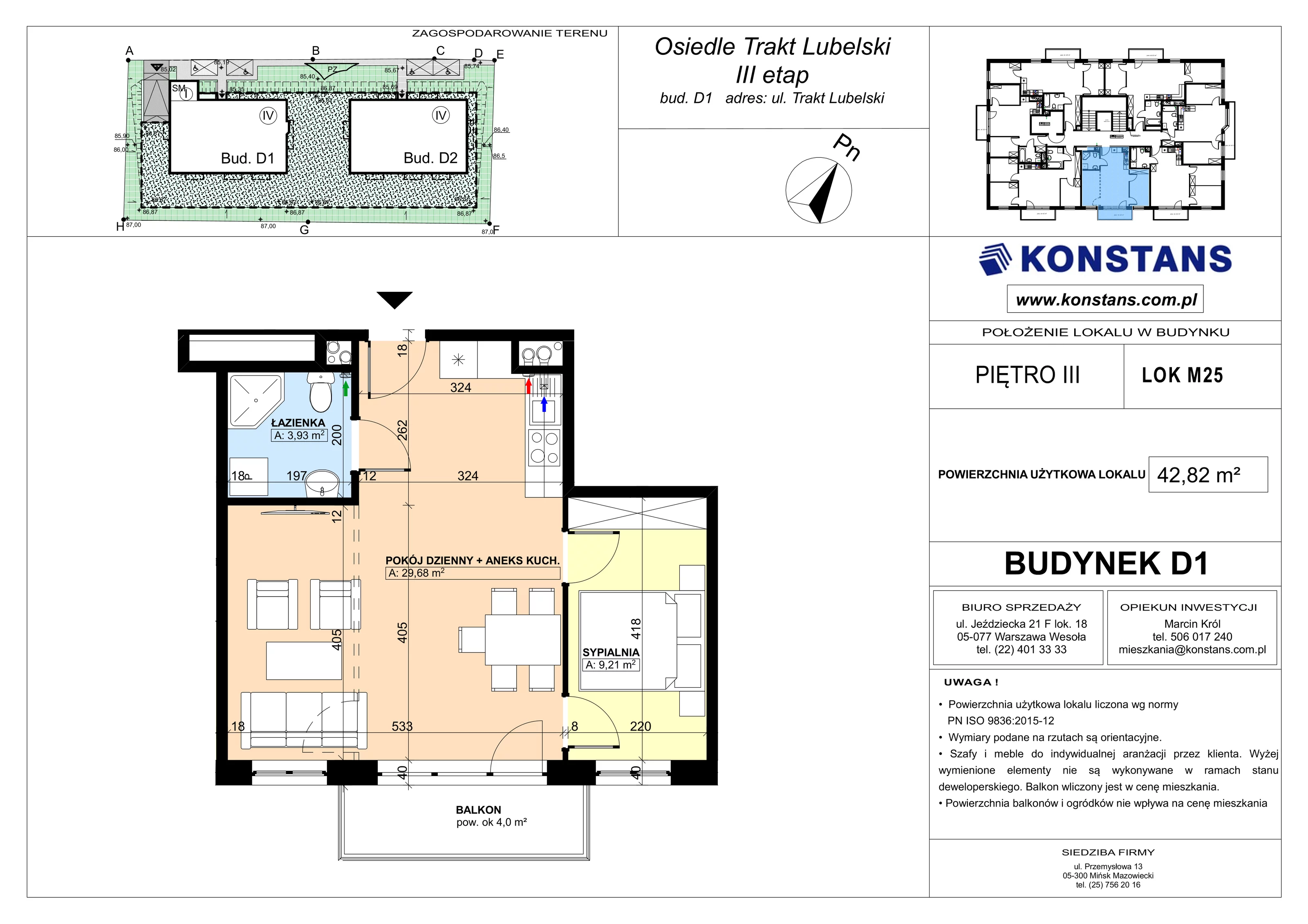 2 pokoje, mieszkanie 42,82 m², piętro 3, oferta nr D1.25, Trakt Lubelski Etap III, Warszawa, Wawer, Zbytki, ul. Trakt Lubelski 181C/181D